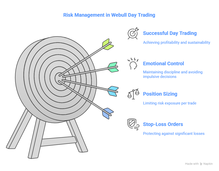 Infographic representing day trading webull, day trade on webull, day trading risk management