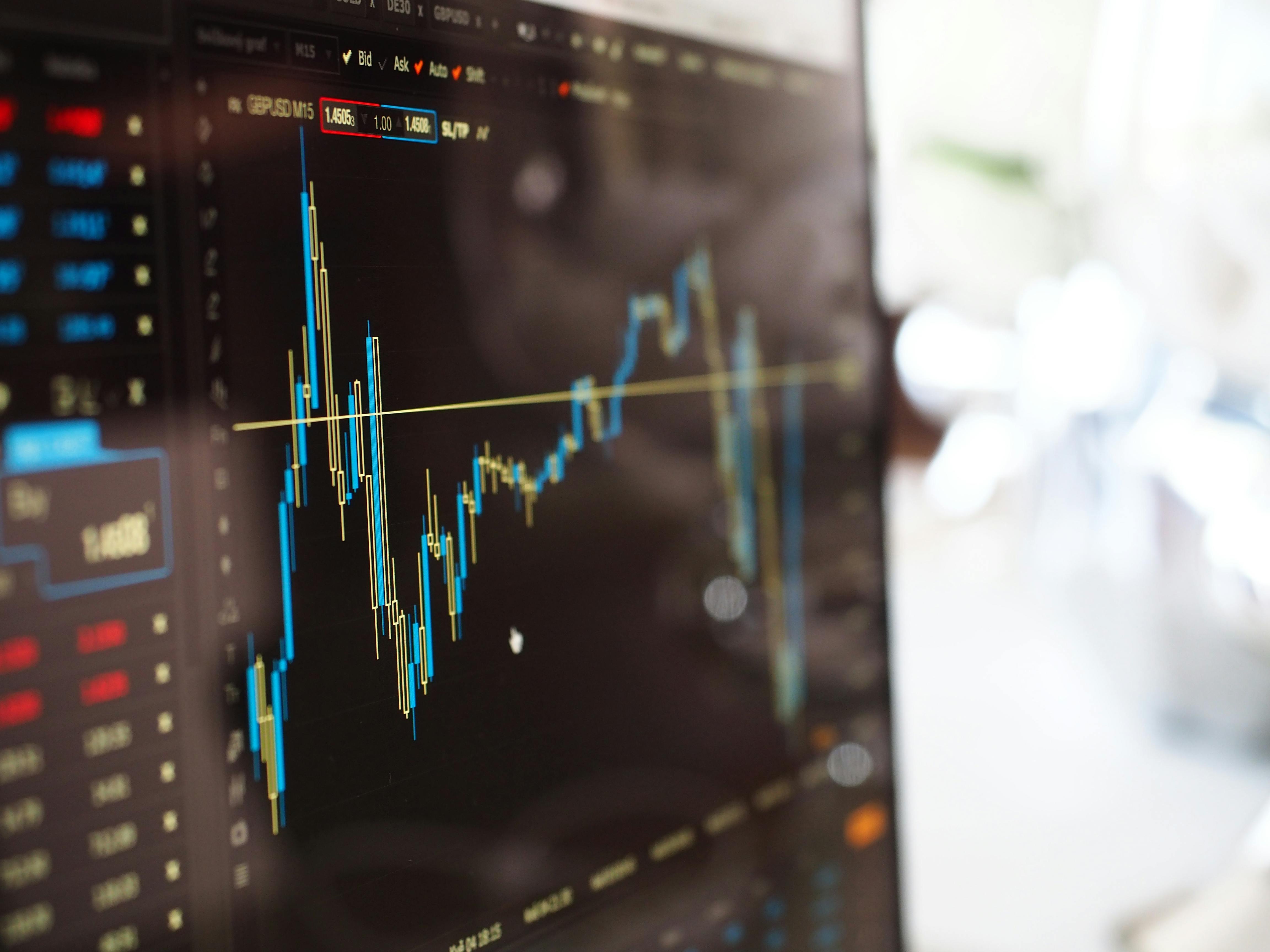 Close-up of a stock market chart with candlestick patterns and price fluctuations on a trading platform, ideal for Webull day trading and technical analysis.